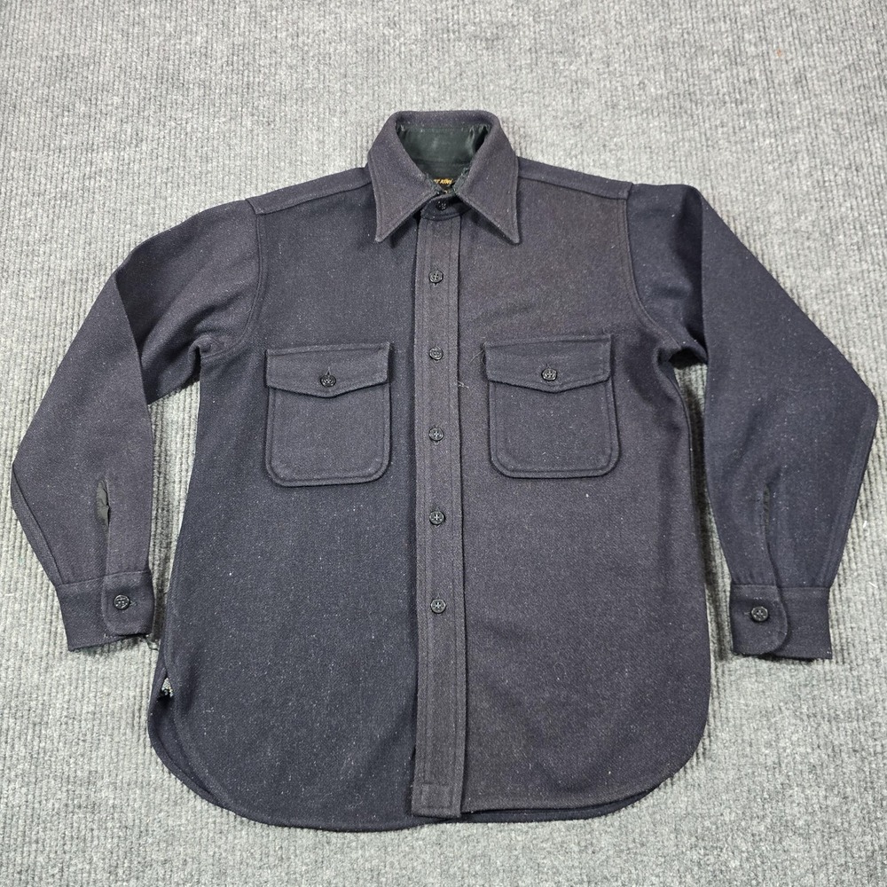 Vintage Sport King CPO Shirt Jacket Mens Medium Navy Blue Wool Military